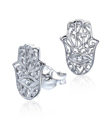 Rhodium Plated Hamsa Silver Stud Earrings STS-543-RP